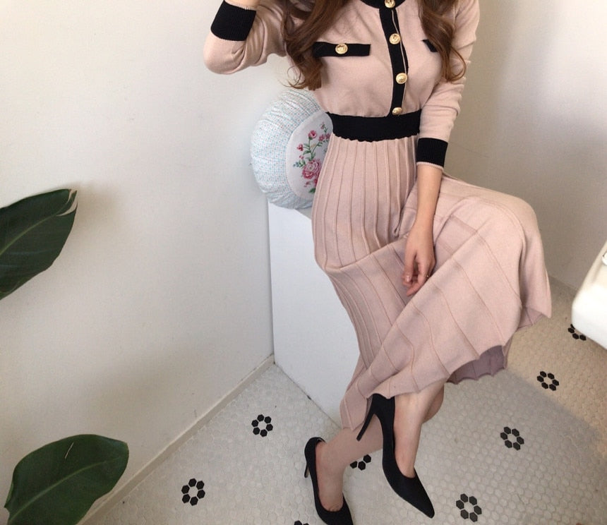 KPOP fashion Elegant Long Pleated Dress For Women