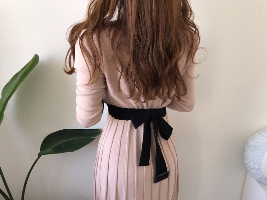 KPOP fashion Elegant Long Pleated Dress For Women