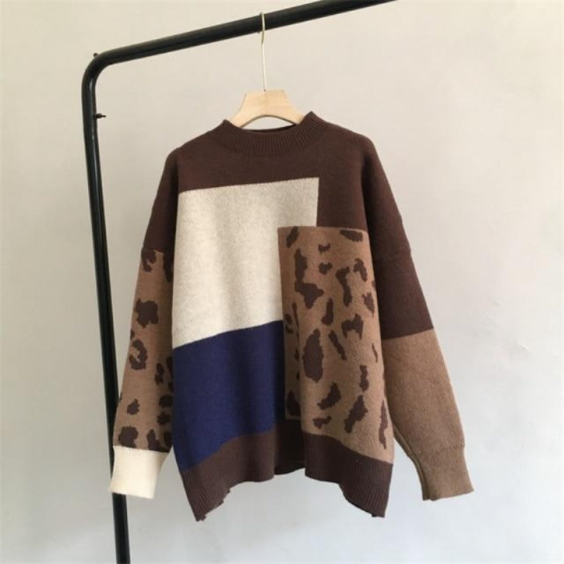 Leopard Patchwork Cashmere Retro Sweatshirt(One Size)