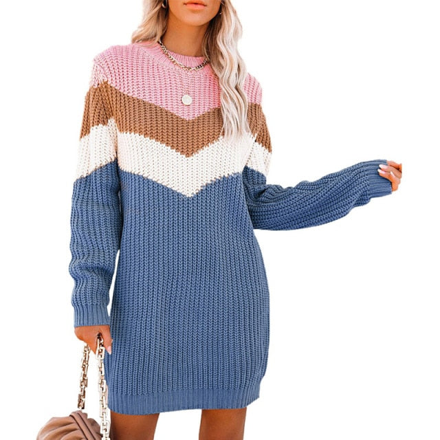 Long-Sleeved Sweater Knitted Dress Soft Warm Comfortable