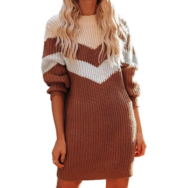 Long-Sleeved Sweater Knitted Dress Soft Warm Comfortable