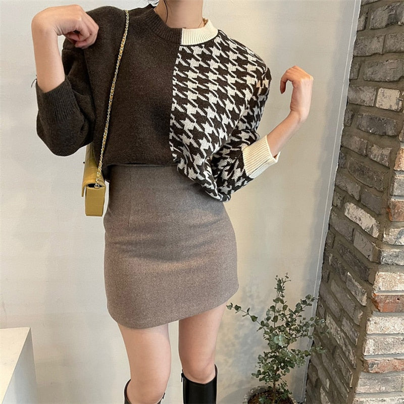 Knitted Checkered Warm Vintage Thick Sweaters