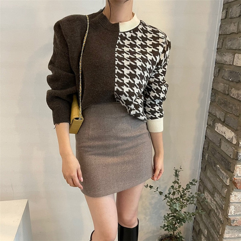 Knitted Checkered Warm Vintage Thick Sweaters