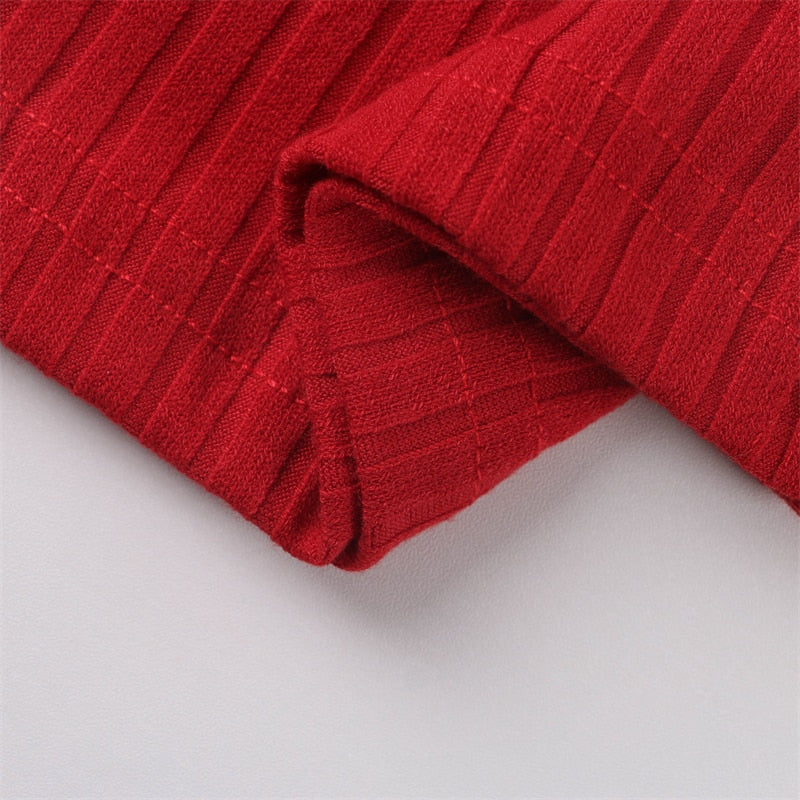 Women's Bodycon Long Sleeve V Neck Ribbed Knit Midi Dress