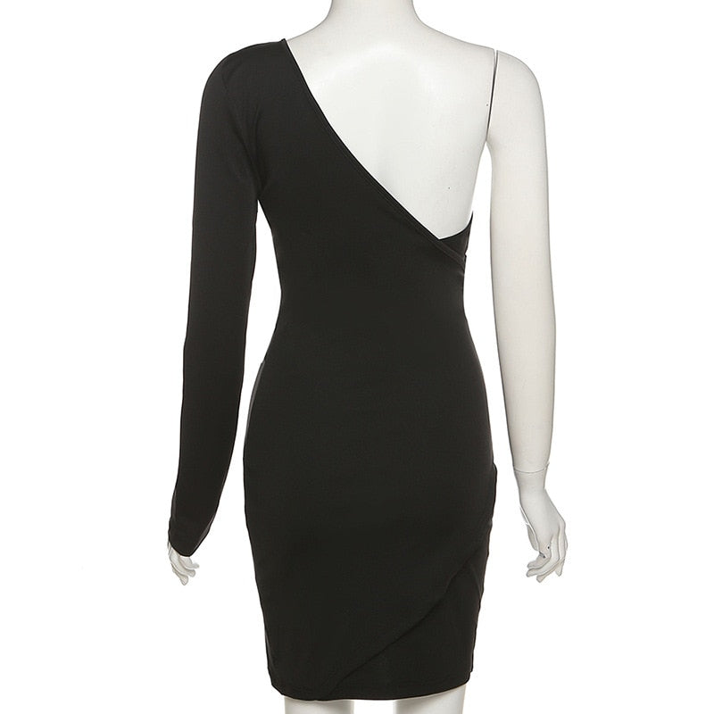 Elegant Black One Shoulder Mini Evening Dress