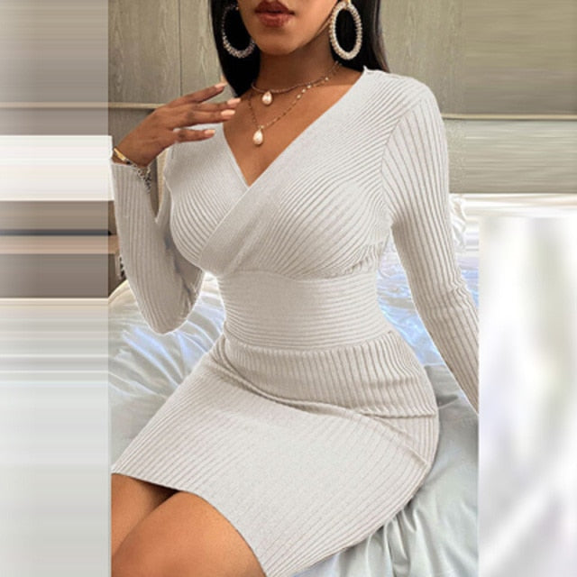 Women's Elegant V Neck Slim Fit Bodyon Dress Mini Dresses