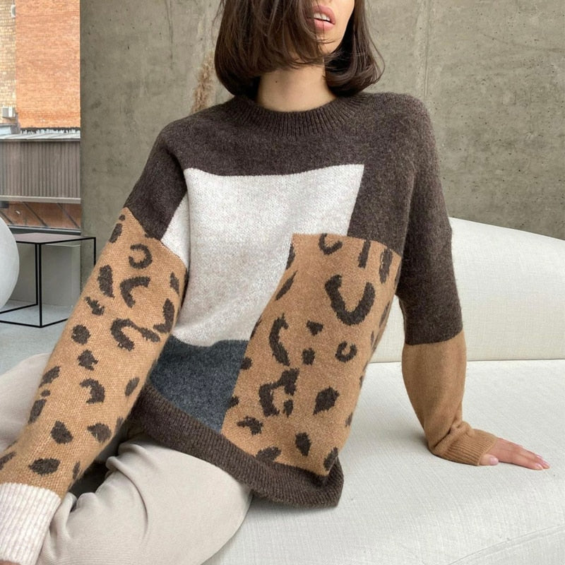 Leopard Patchwork Cashmere Retro Sweatshirt(One Size)