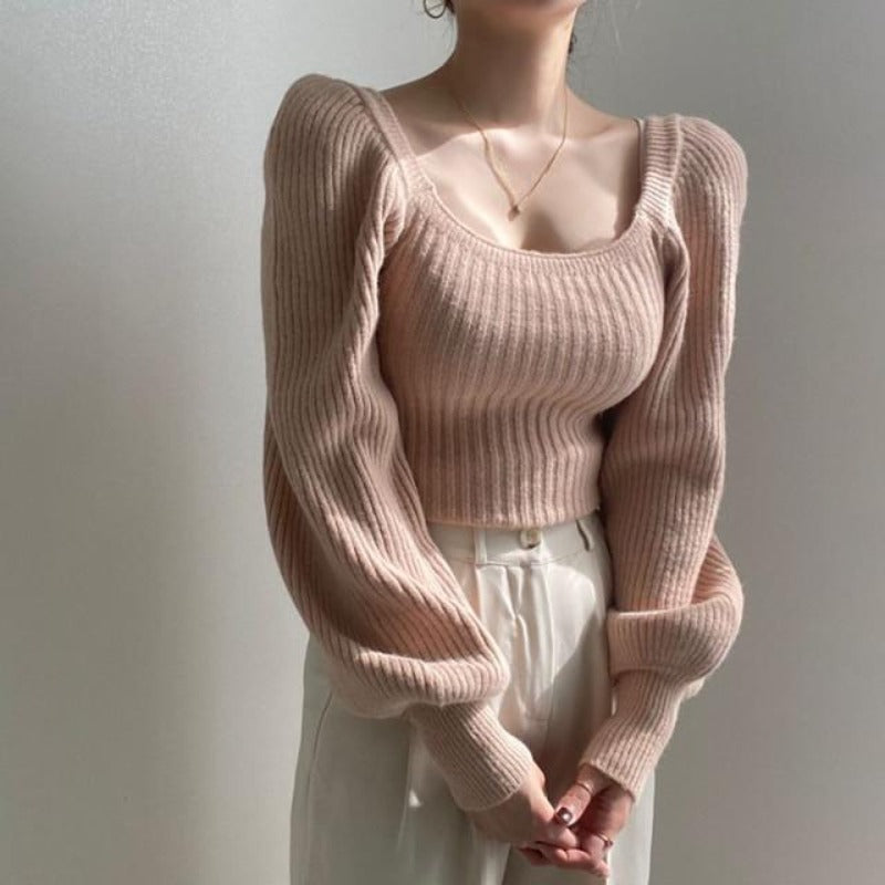 Korean Long Puff Sleeve Vintage Sweater