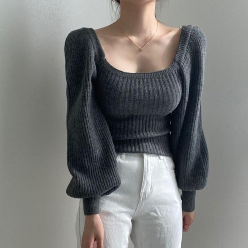 Korean Long Puff Sleeve Vintage Sweater